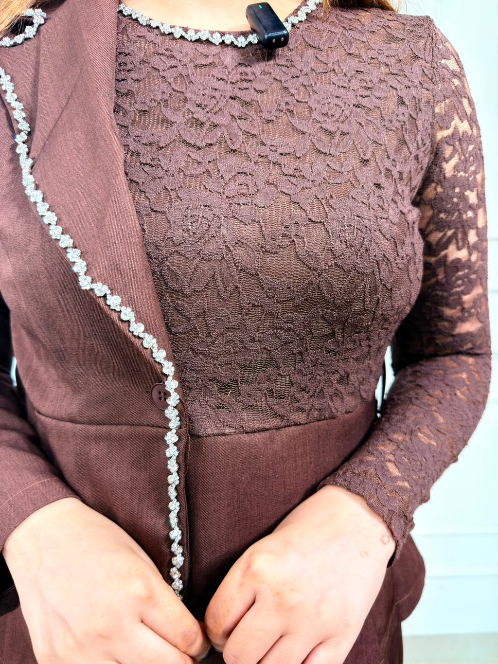 Elara | Lace Panel Belted Blazer Co-ord Set