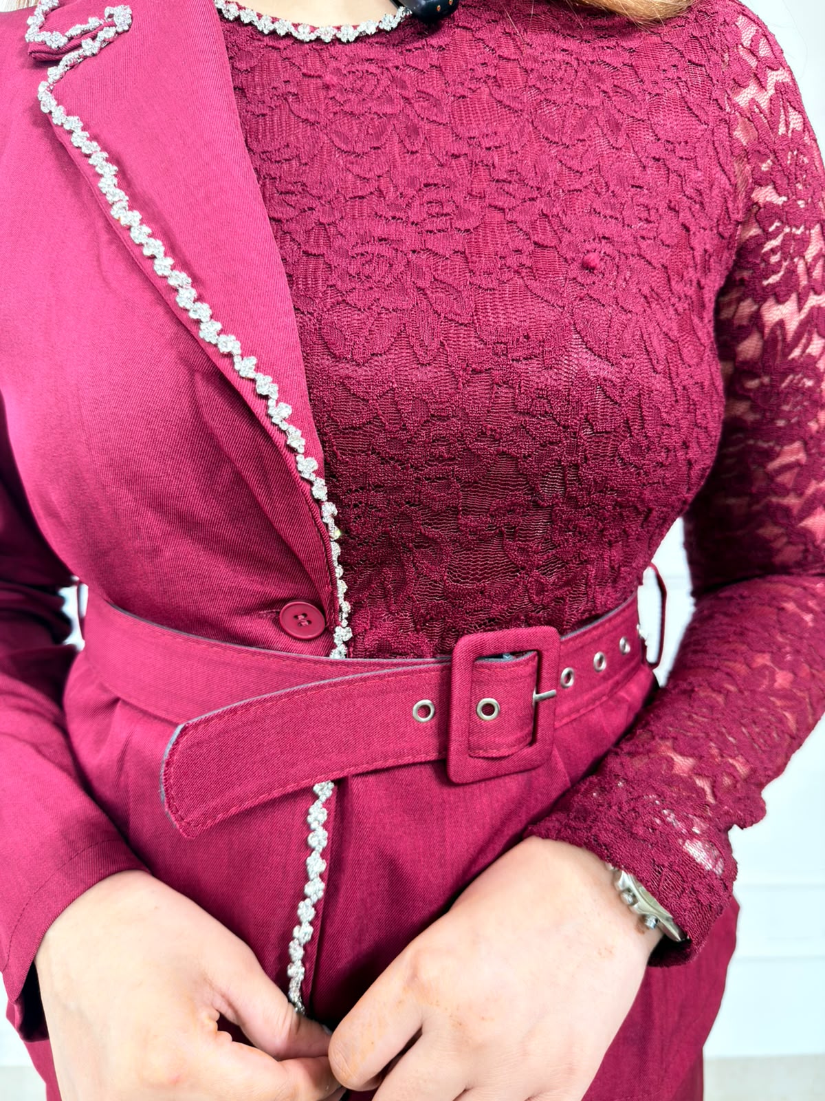 Elara | Lace Panel Belted Blazer Co-ord Set