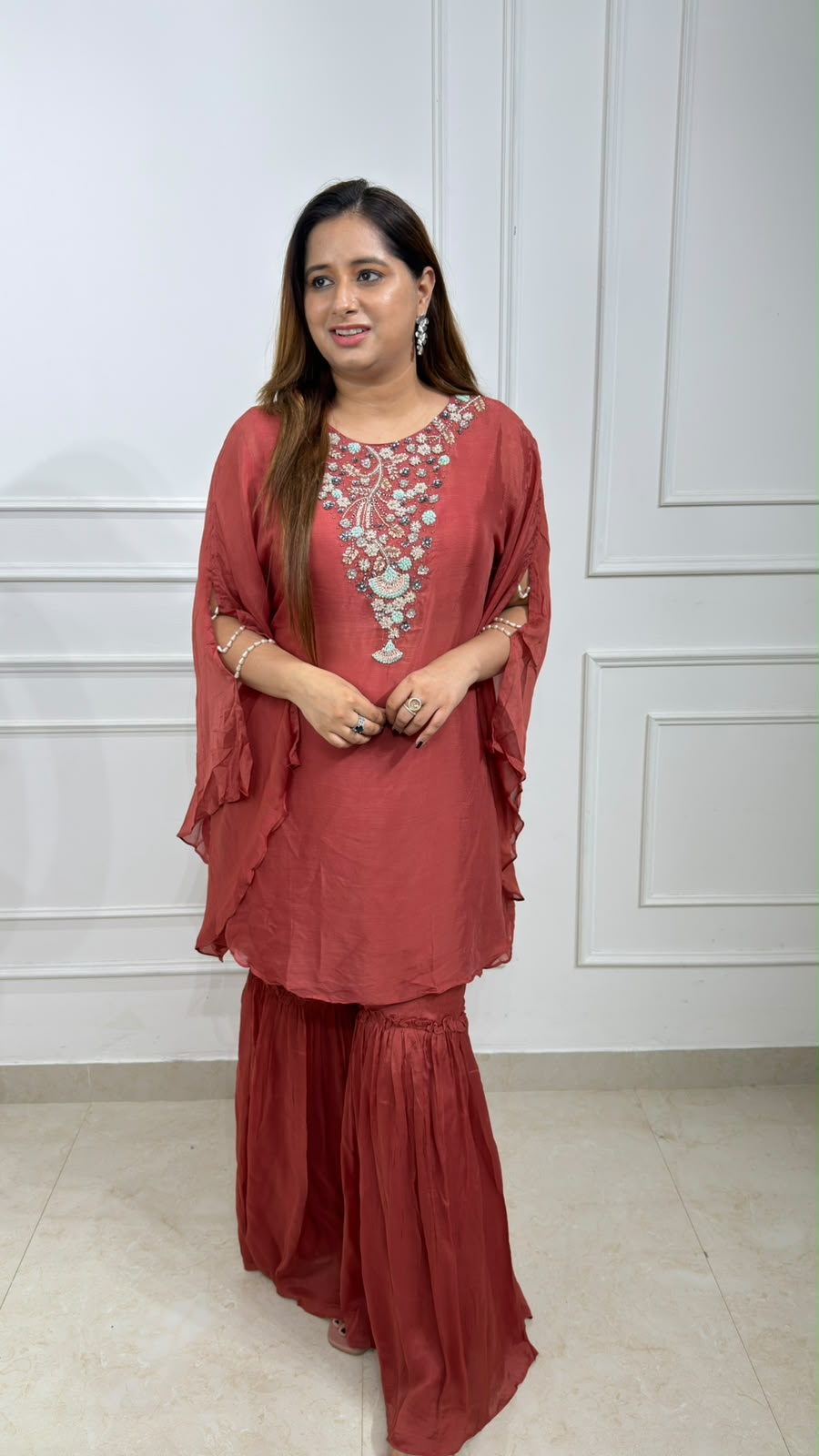 Zareen | Women's Embroidered Kaftan Kurta with Sharara Set