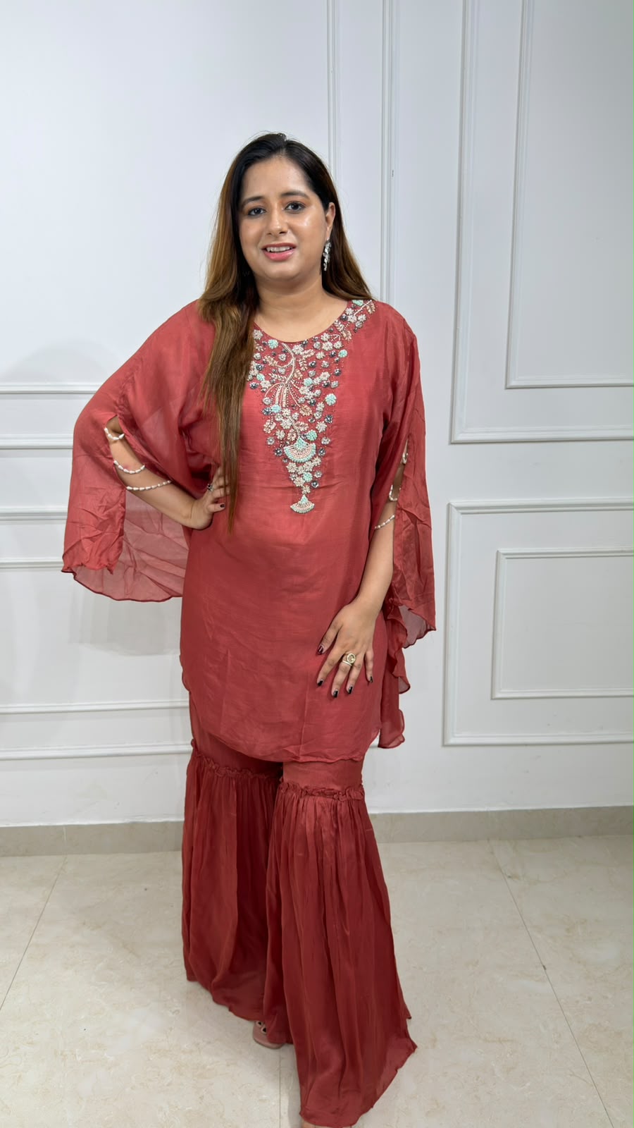 Zareen | Women's Embroidered Kaftan Kurta with Sharara Set