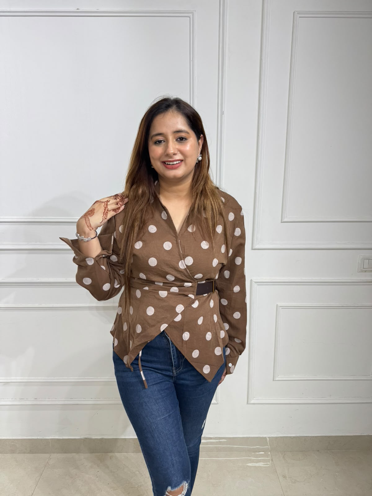 Monroe Polka Dot Wrap Shirt for Women | Premium Asymmetrical Belted Casual Shirt | Smart Casual & Office Wear