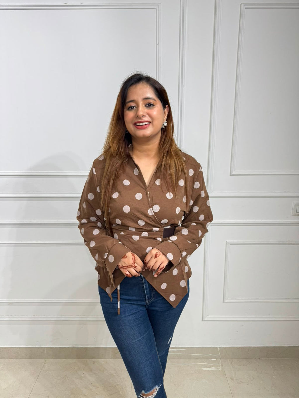 Monroe Polka Dot Wrap Shirt for Women | Premium Asymmetrical Belted Casual Shirt | Smart Casual & Office Wear