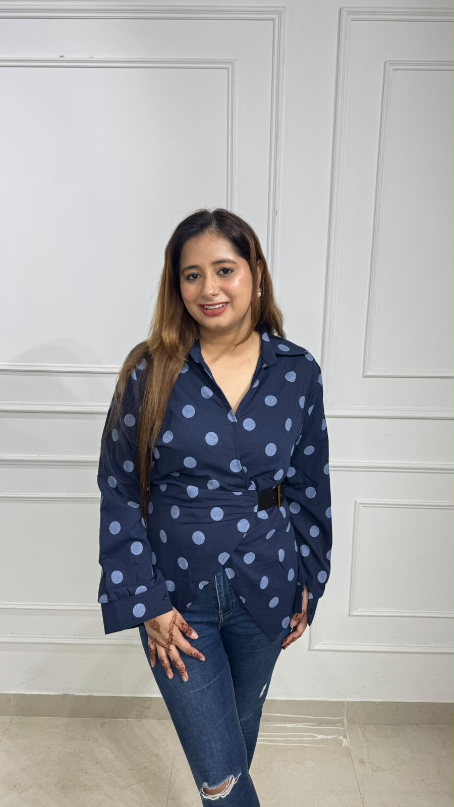 Monroe Polka Dot Wrap Shirt for Women | Premium Asymmetrical Belted Casual Shirt | Smart Casual & Office Wear