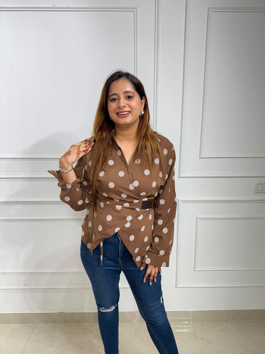 Monroe Polka Dot Wrap Shirt for Women | Premium Asymmetrical Belted Casual Shirt | Smart Casual & Office Wear