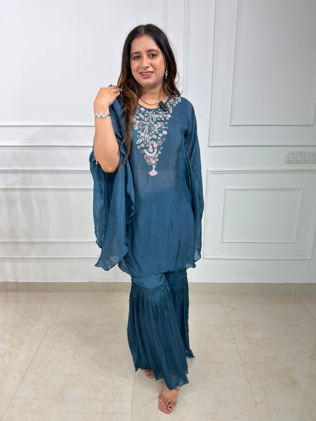 Sitara Embroidered Kurta Set with Sharara & Organza Dupatta for Women | Premium Designer Festive Ethnic Wear