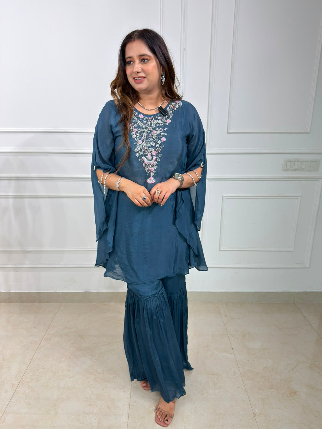 Sitara Embroidered Kurta Set with Sharara & Organza Dupatta for Women | Premium Designer Festive Ethnic Wear