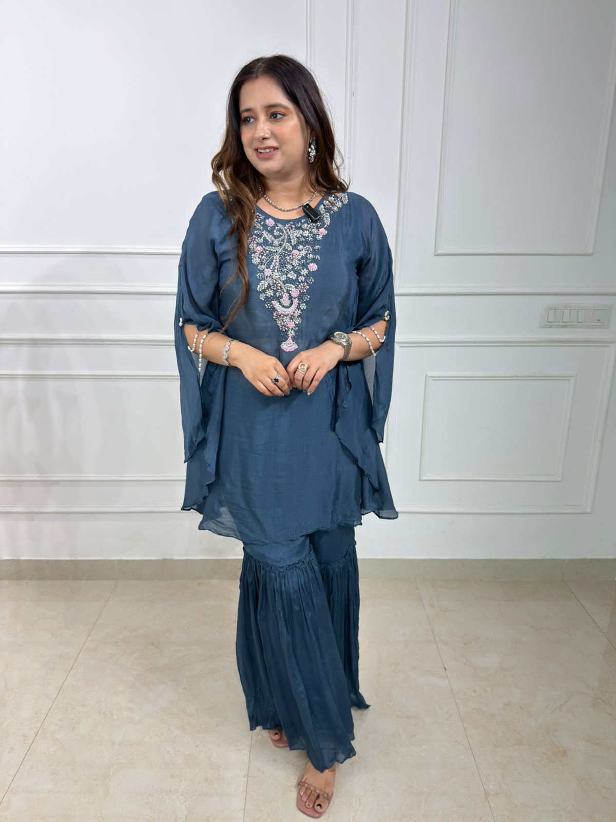 Sitara Embroidered Kurta Set with Sharara & Organza Dupatta for Women | Premium Designer Festive Ethnic Wear