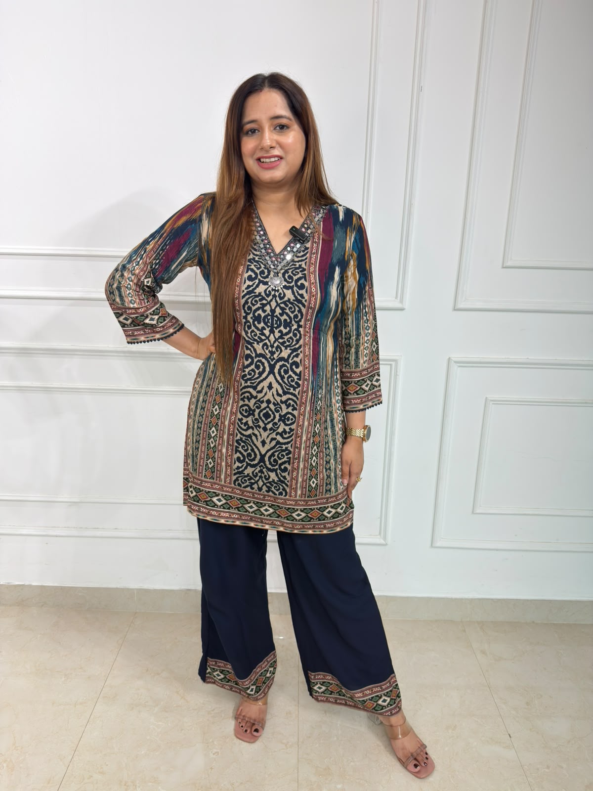 Mosaic | Co-Ord Set Printed Straight Kurta with Wide-Leg Pants Co-Ord Set | Elegant Everyday Ethnic Wear