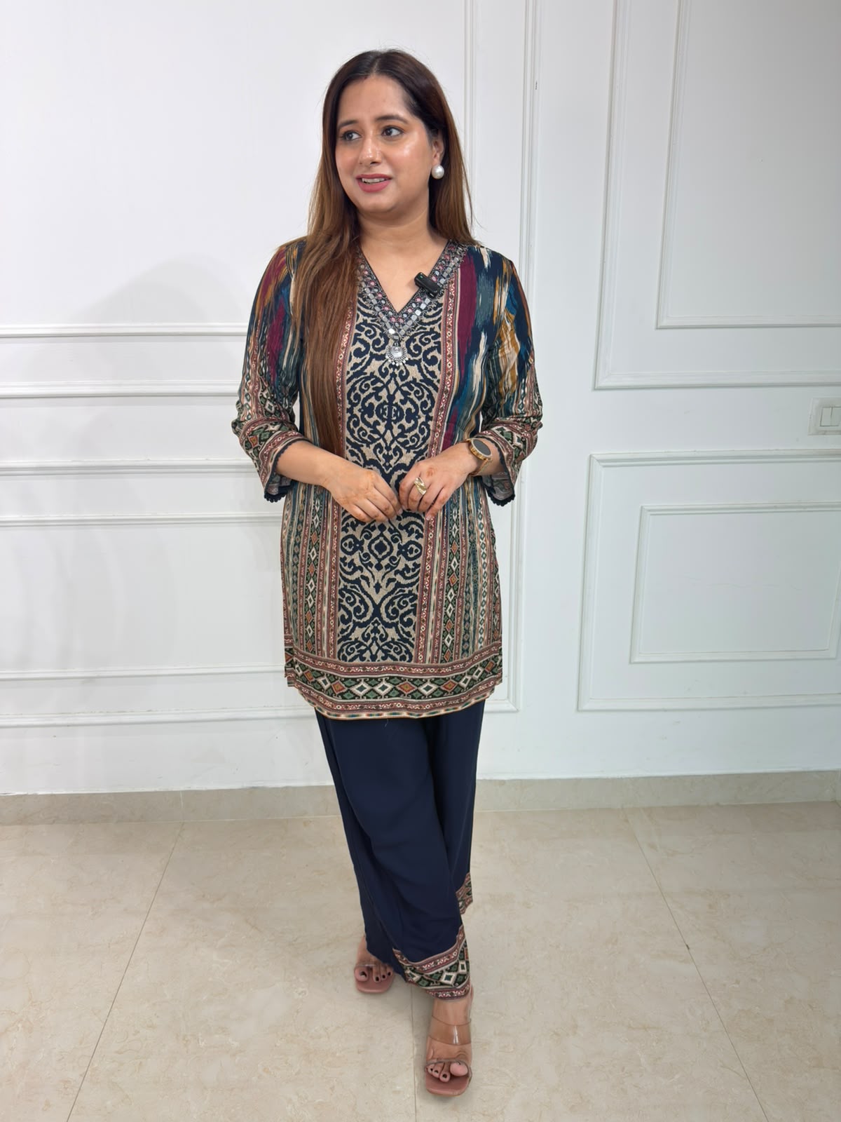 Mosaic | Co-Ord Set Printed Straight Kurta with Wide-Leg Pants Co-Ord Set | Elegant Everyday Ethnic Wear