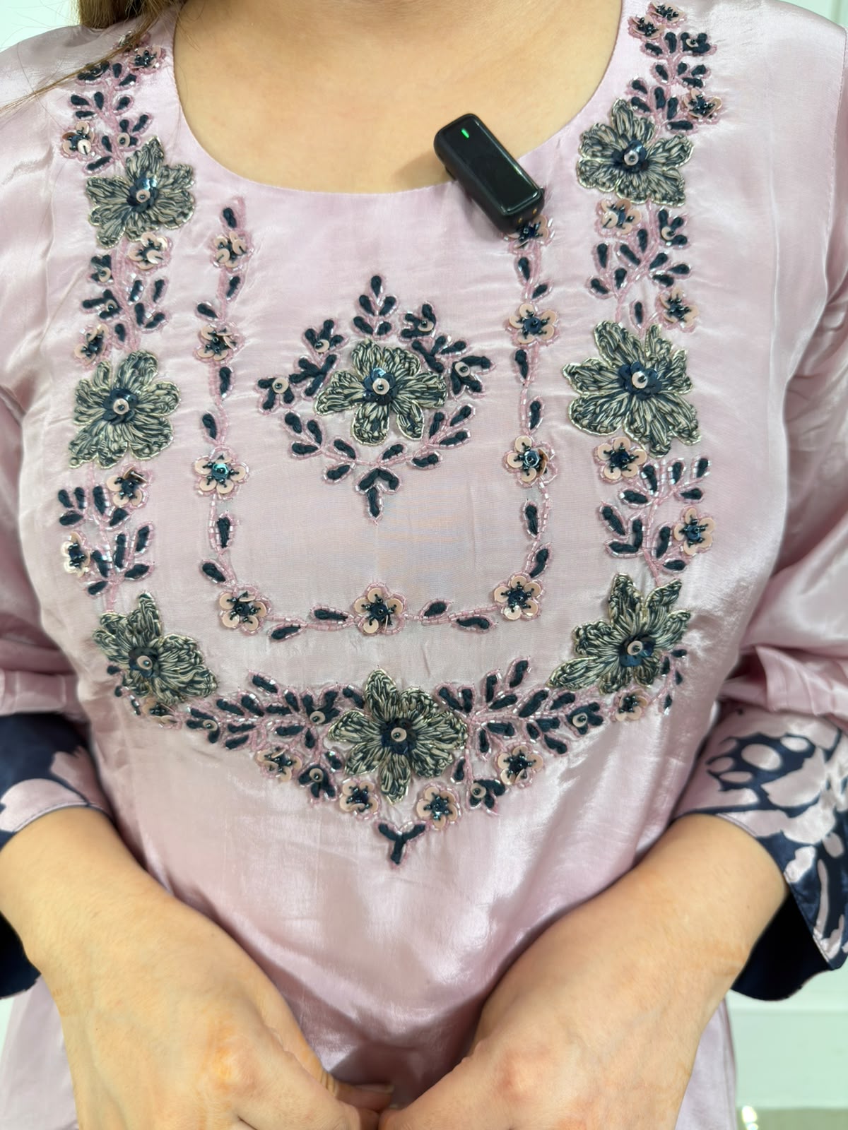 Rosabelle | Embroidered High-Low Kurta with Floral Palazzo Set