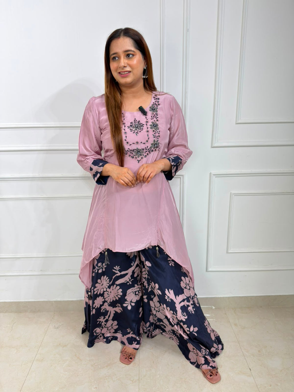 Rosabelle | Embroidered High-Low Kurta with Floral Palazzo Set