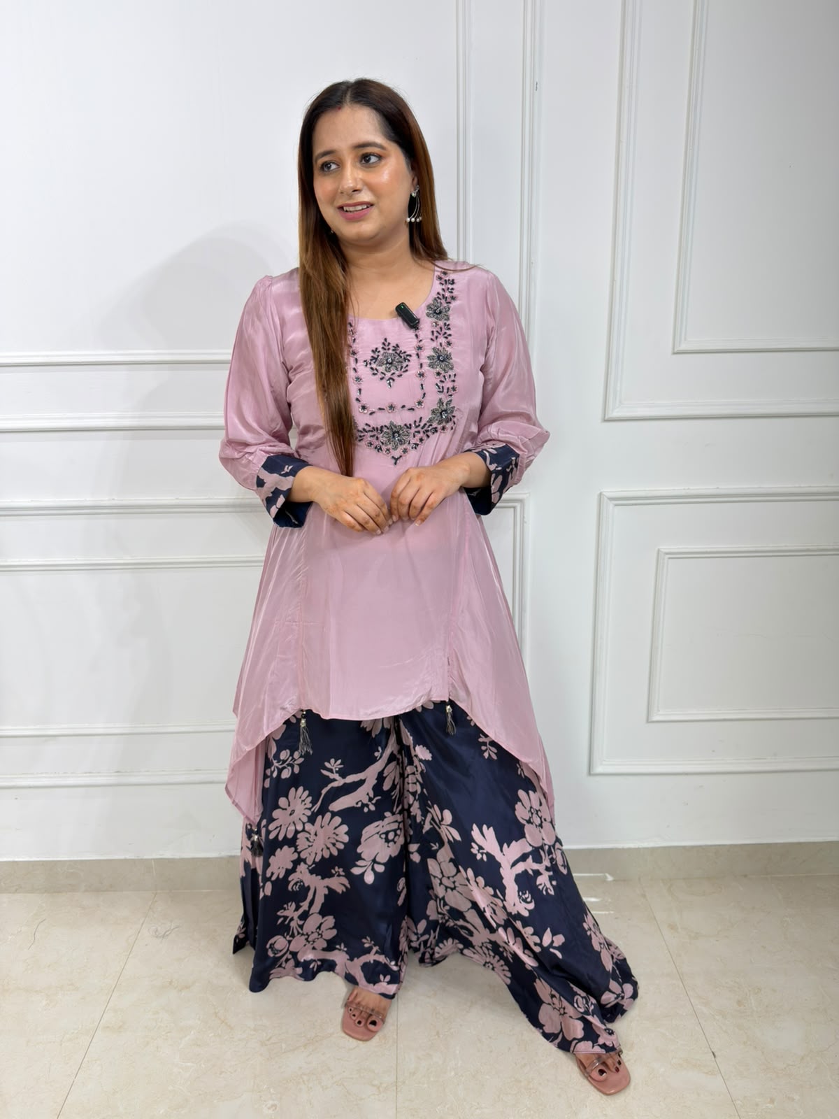 Rosabelle | Embroidered High-Low Kurta with Floral Palazzo Set