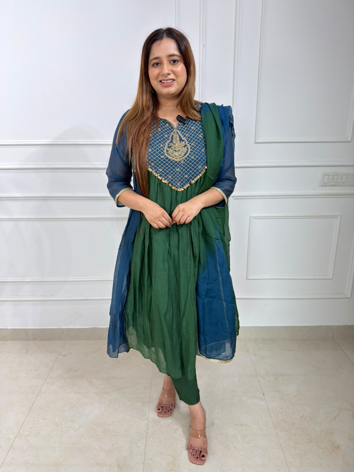 Verdelle | Embroidered Yoke Anarkali Suit Set with Chiffon Dupatta