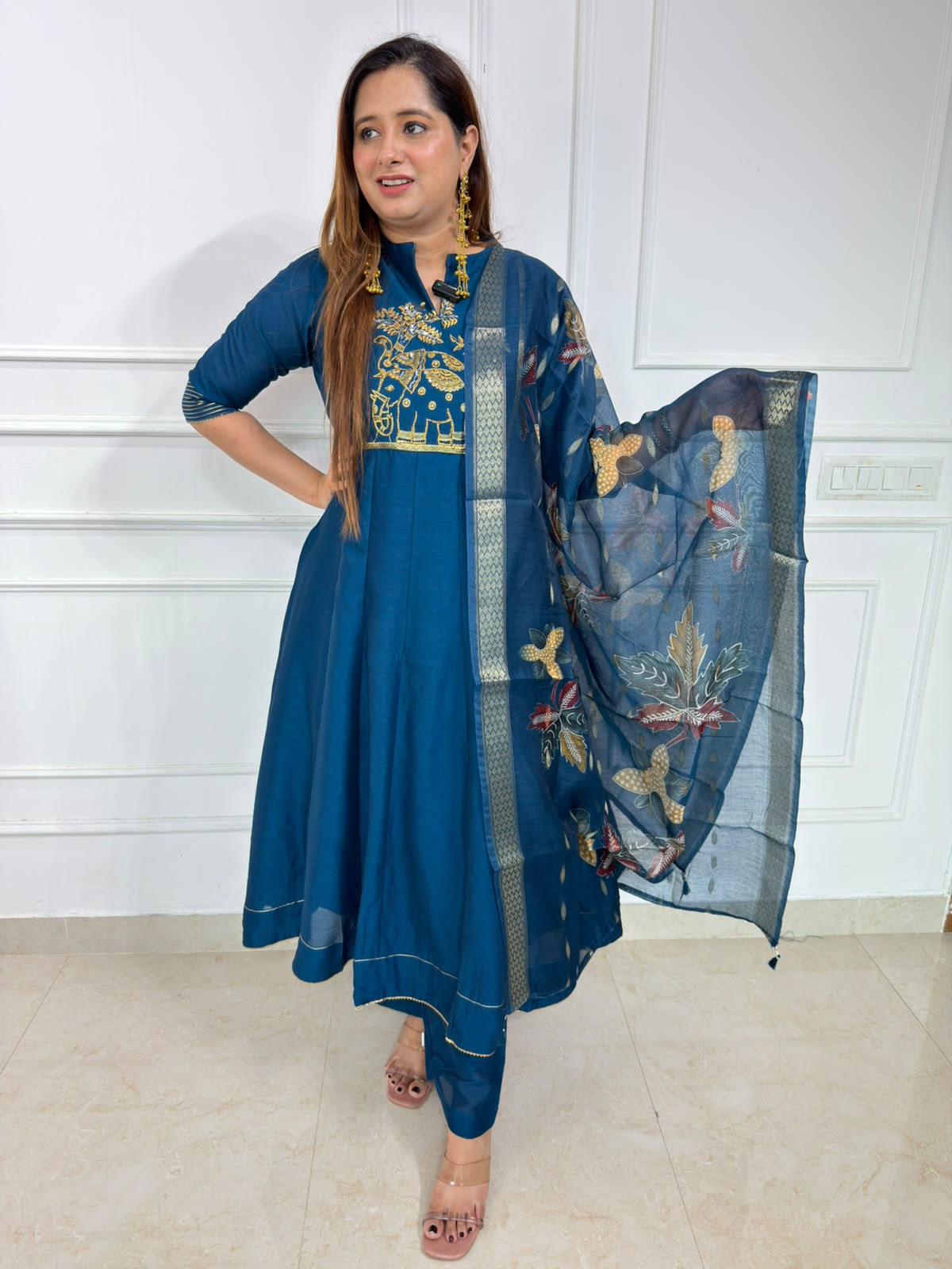 Mayurika | Embroidered Premium Anarkali Suit Set with Printed Dupatta