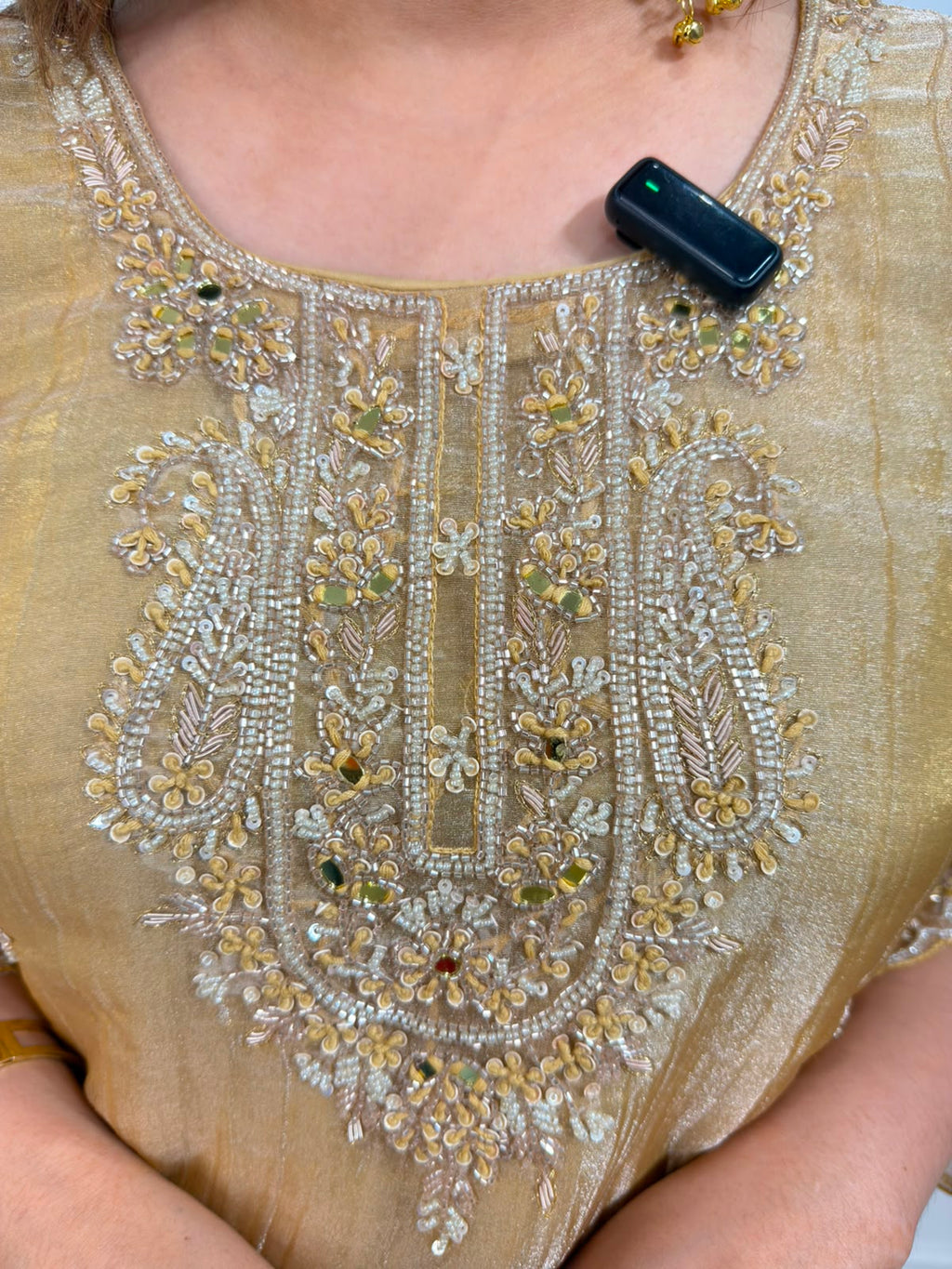 Sunehri | Salsa Fabric Noor Embroidered Tissue Silk Straight Kurta Set