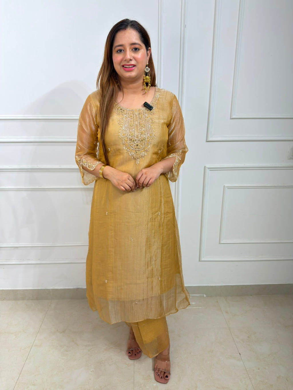 Sunehri | Salsa Fabric Noor Embroidered Tissue Silk Straight Kurta Set