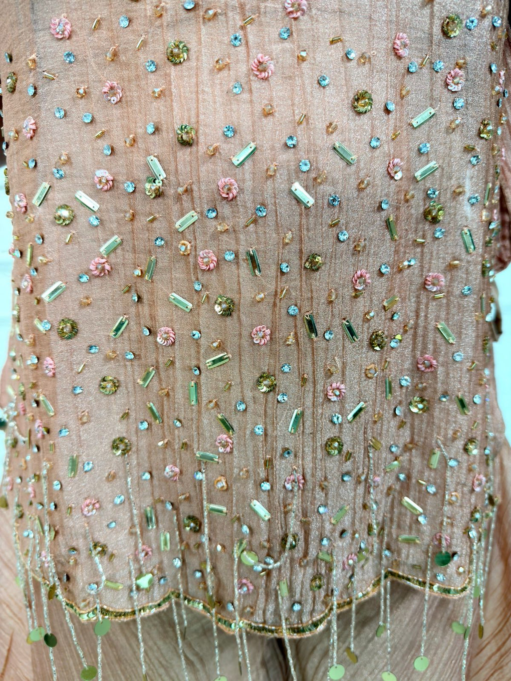 Elara – Peach Embellished Co-Ord Set with Flared Palazzo Pants