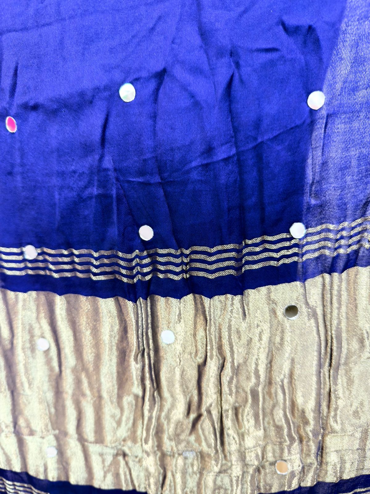 Noor – Midnight Blue Chanderi Saree with Delicate Sequin Butti & Zari Border