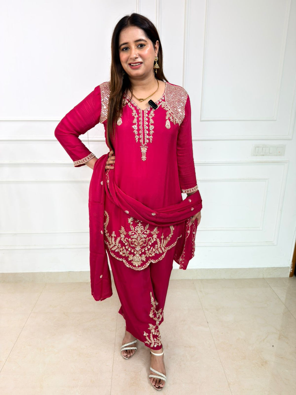 Zivara – Regal Magenta Embroidered 3-Piece Suit Set