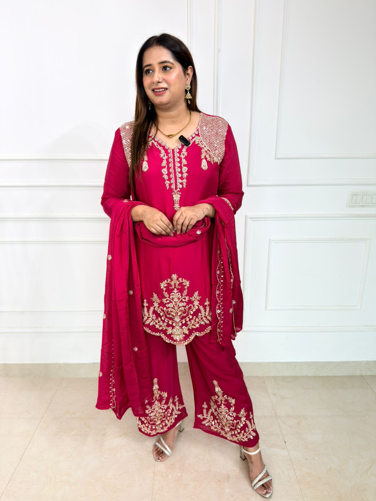 Zivara – Regal Magenta Embroidered 3-Piece Suit Set