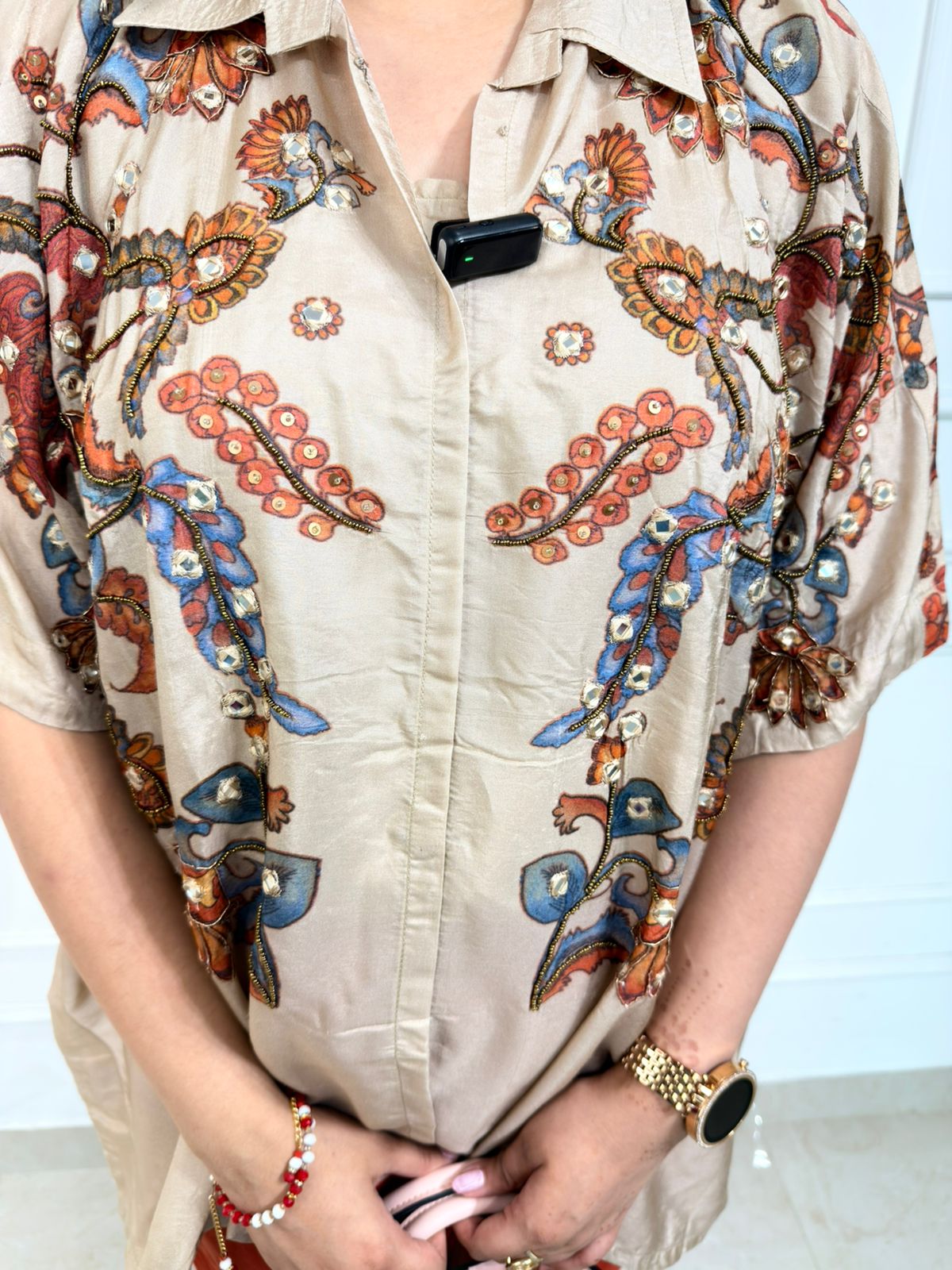 Aveline – Printed Beige Oversized Shirt & Rust Pants Co-Ord Set