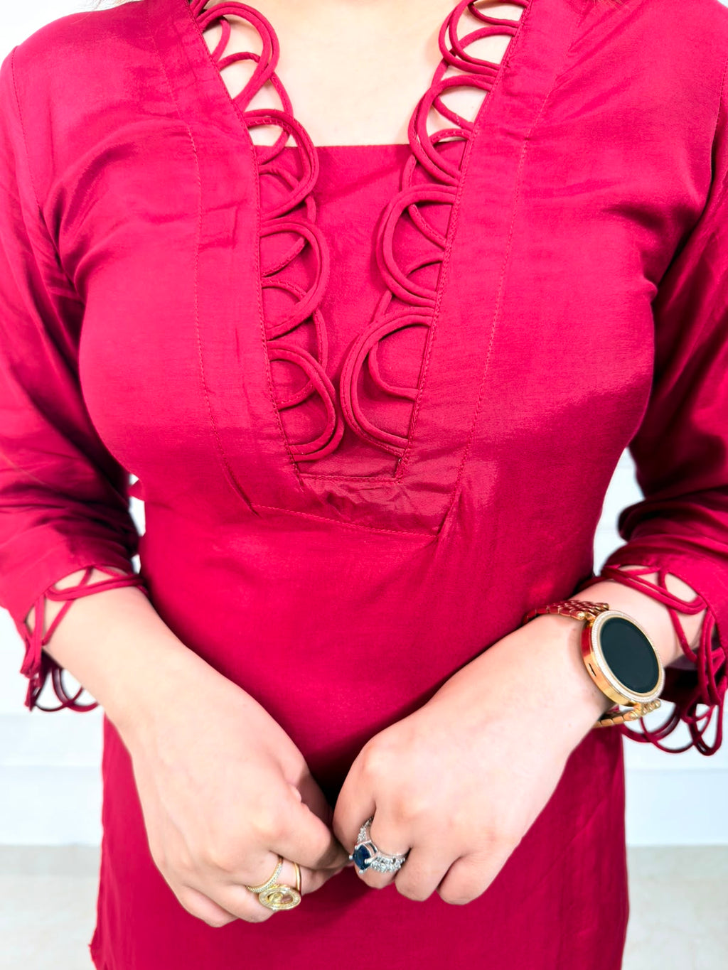 Ruhaya | Embroidered Lace-Detail Kurta & Palazzo Set