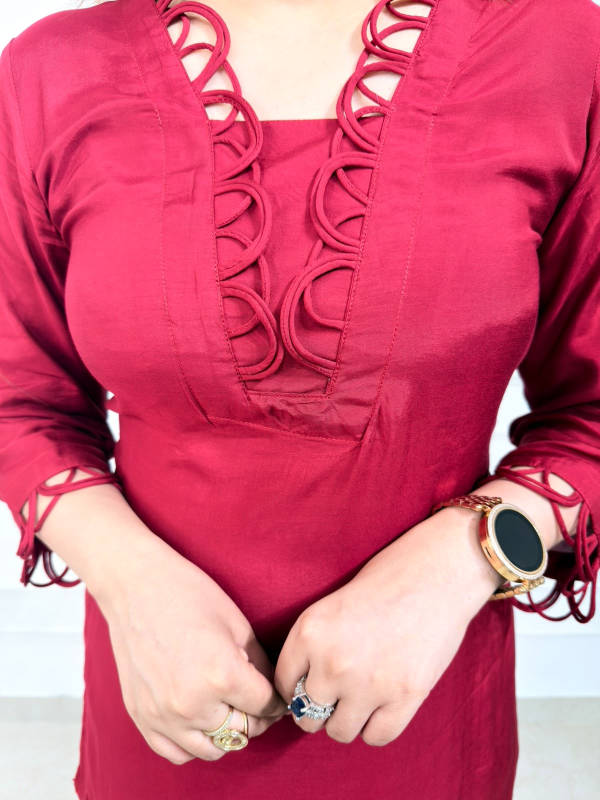 Ruhaya | Embroidered Lace-Detail Kurta & Palazzo Set