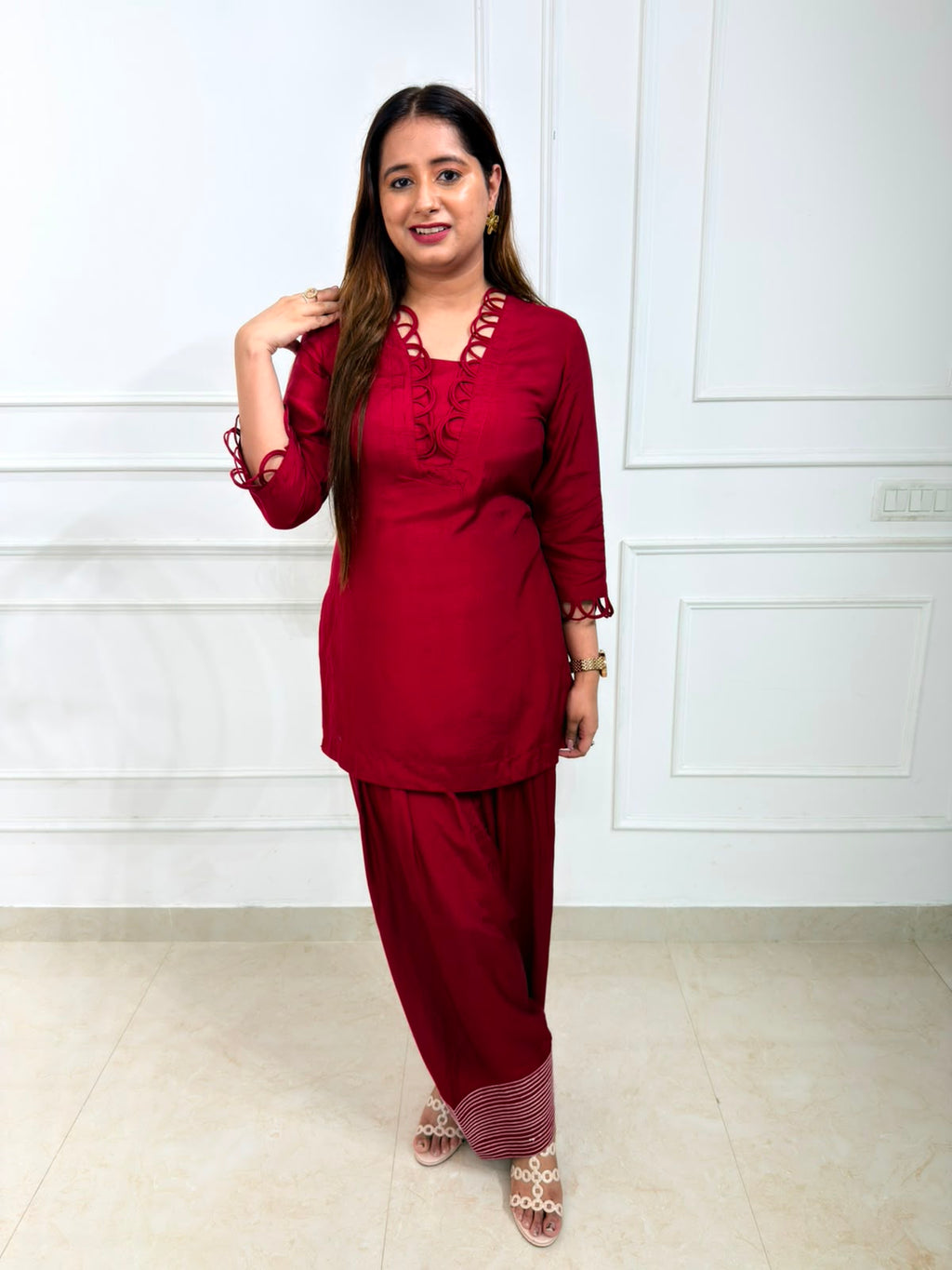 Ruhaya | Embroidered Lace-Detail Kurta & Palazzo Set