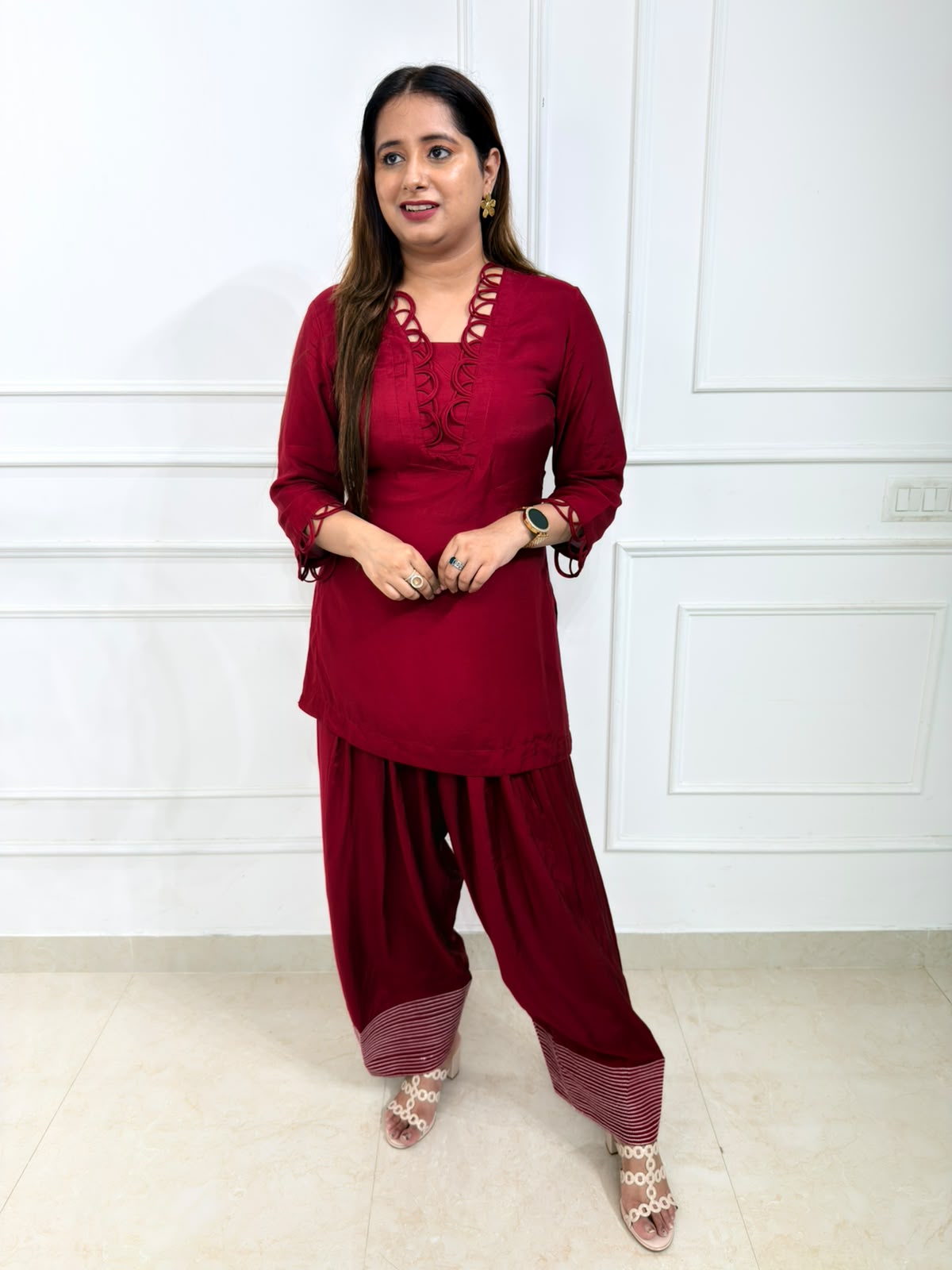 Ruhaya | Embroidered Lace-Detail Kurta & Palazzo Set