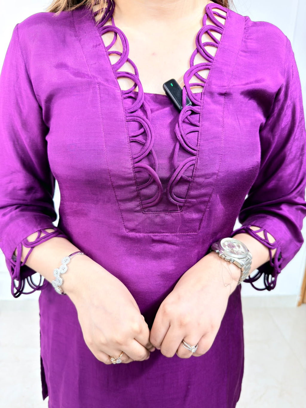 Virelle | Royal Purple Embroidered Kurta Set with Lace Detailing & Straight Pants