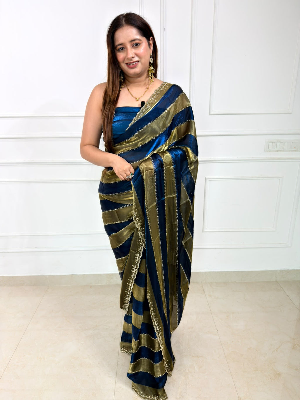 Aveline | Navy Blue & Gold Saree