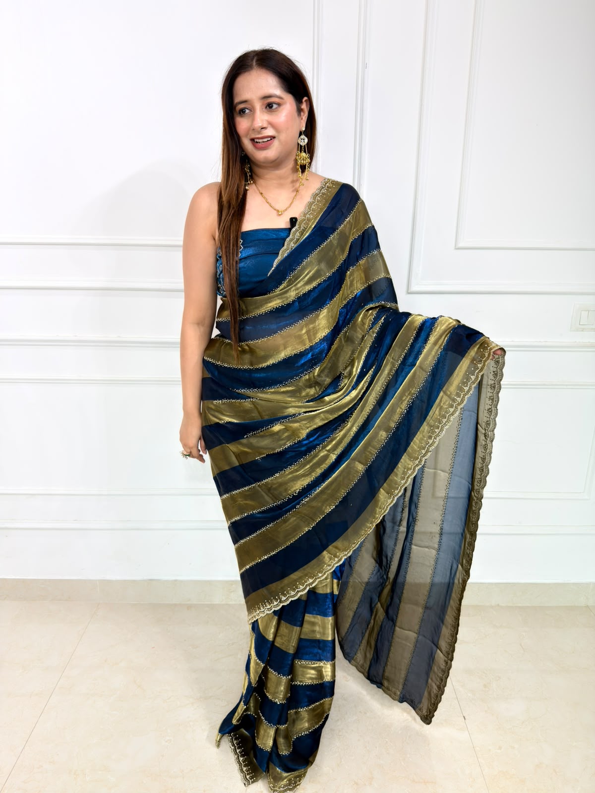 Aveline | Navy Blue & Gold Saree