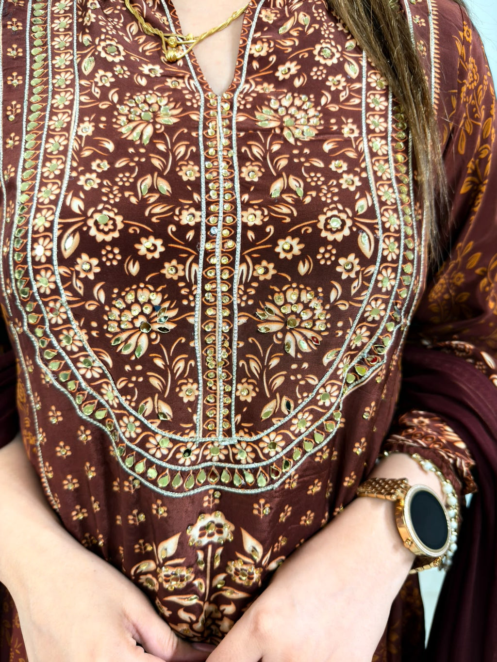 Mahira | Chocolate Brown Printed 3-Piece Suit Set