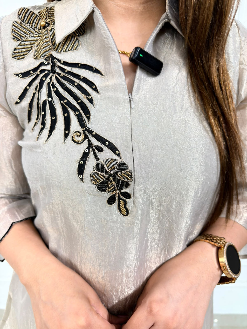Elvara | Pearl Grey Embroidered Co-Ord Set