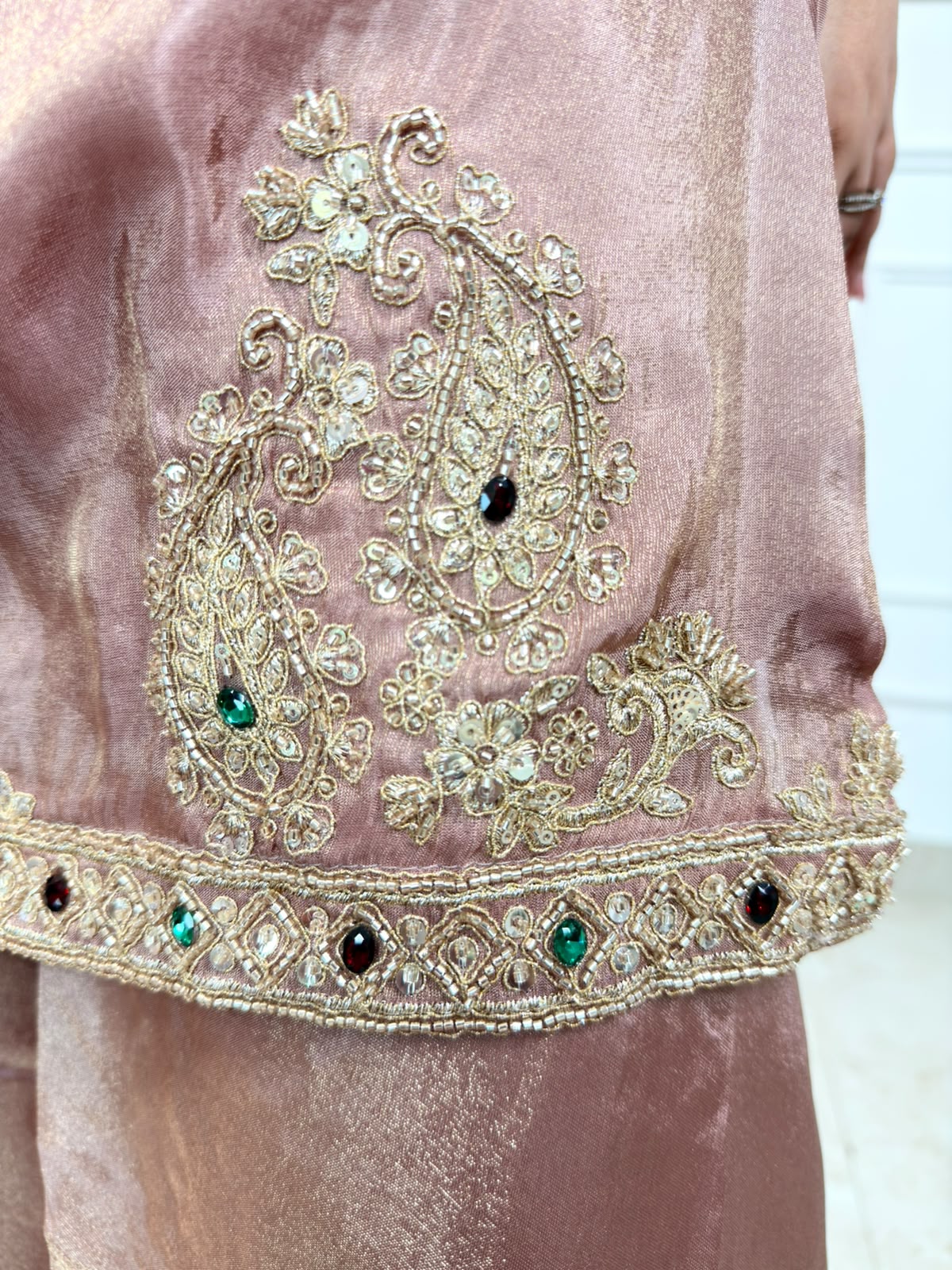 Avyara | Rose Taupe Embroidered 3-Piece Suit Set