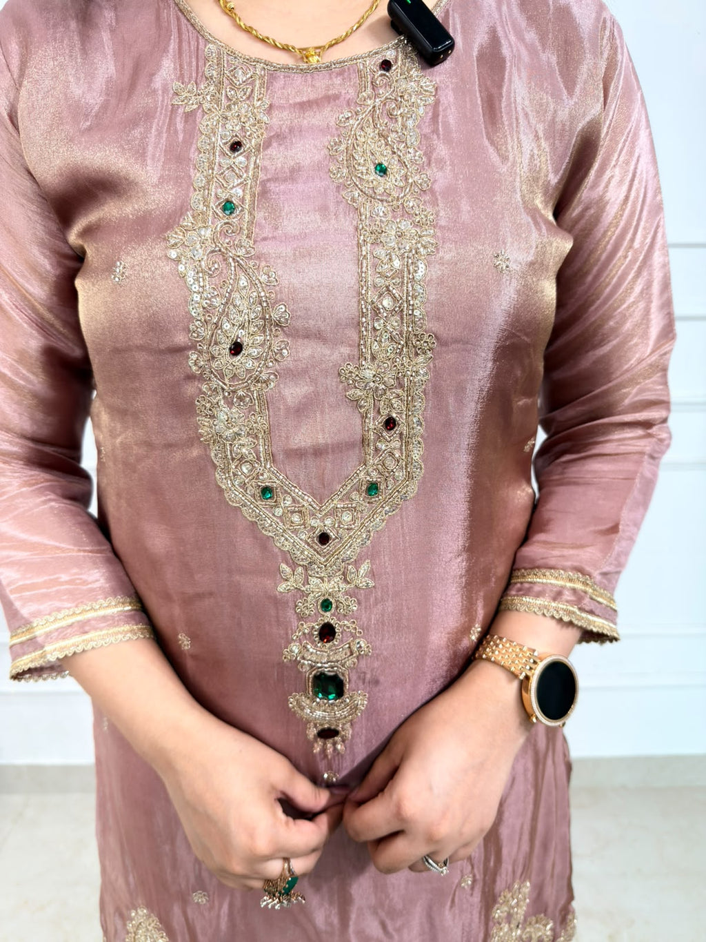 Avyara | Rose Taupe Embroidered 3-Piece Suit Set