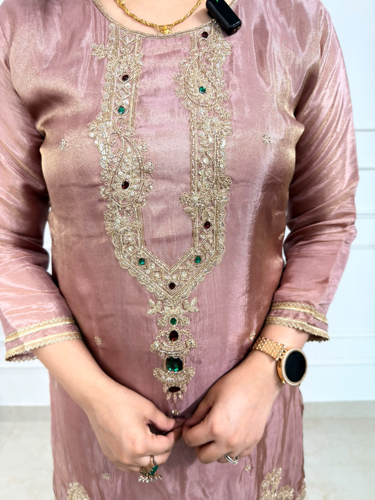 Avyara | Rose Taupe Embroidered 3-Piece Suit Set