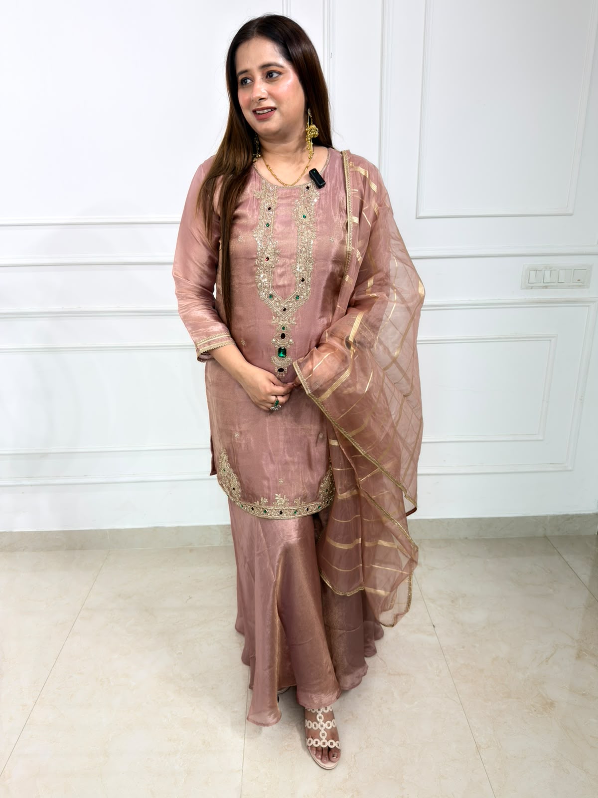 Avyara | Rose Taupe Embroidered 3-Piece Suit Set