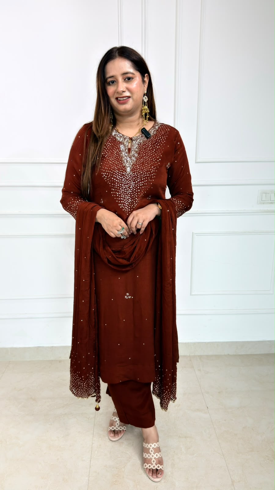 Zohara | Chocolate Brown Embellished 3-Piece Suit Set