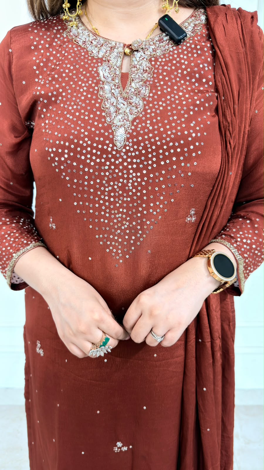 Zohara | Chocolate Brown Embellished 3-Piece Suit Set