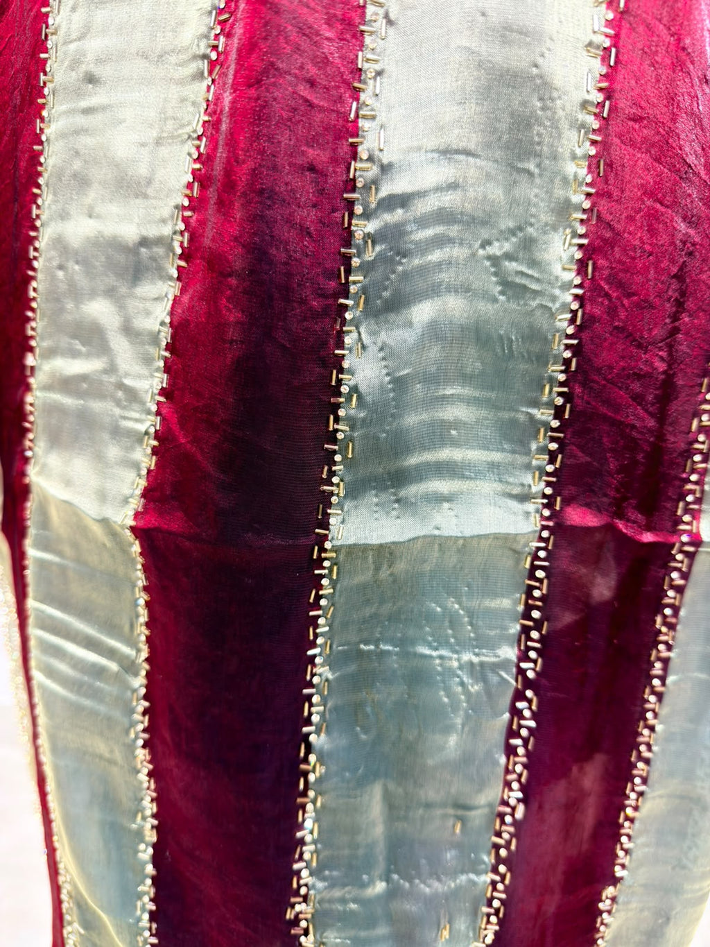 Aveline | Wine & Silver Striped Designer Saree