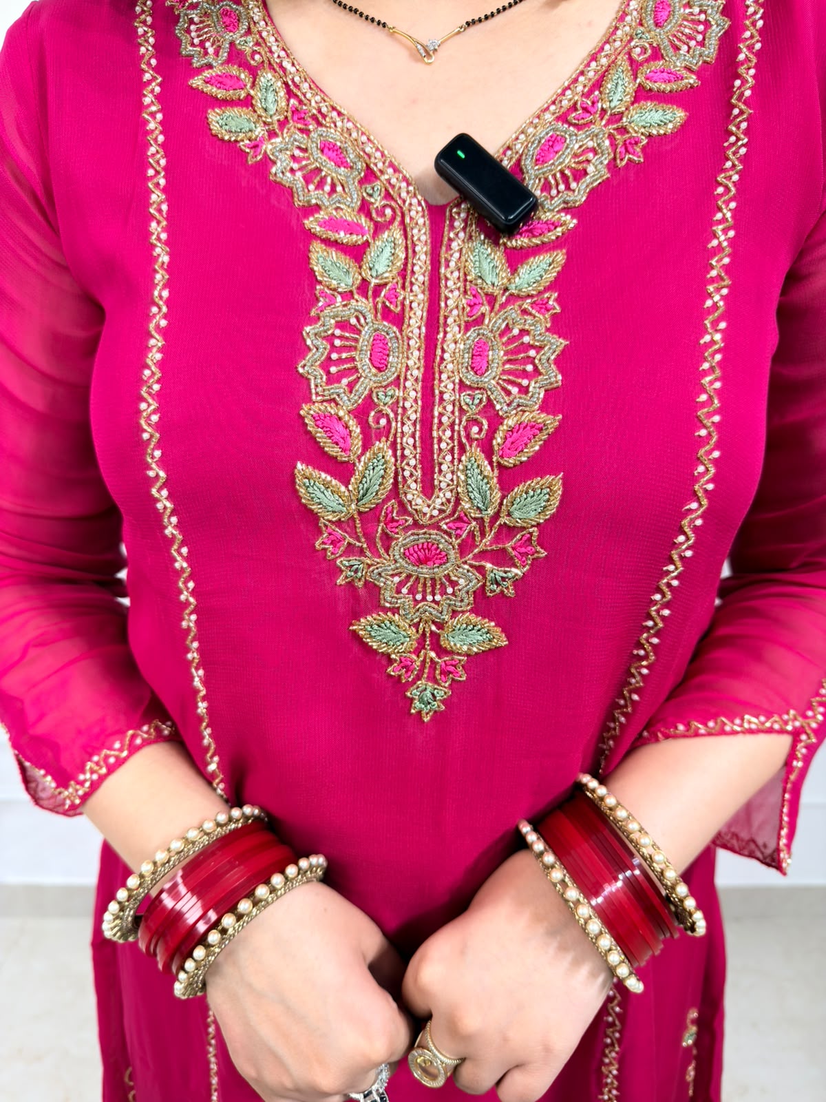 Velira | Rani Pink Embroidered 3-Piece Designer Suit Set