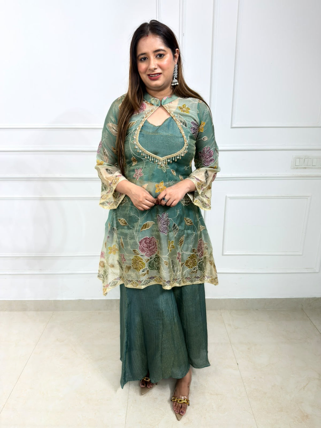 Meherza | Floral Embroidered Sharara Suit Set
