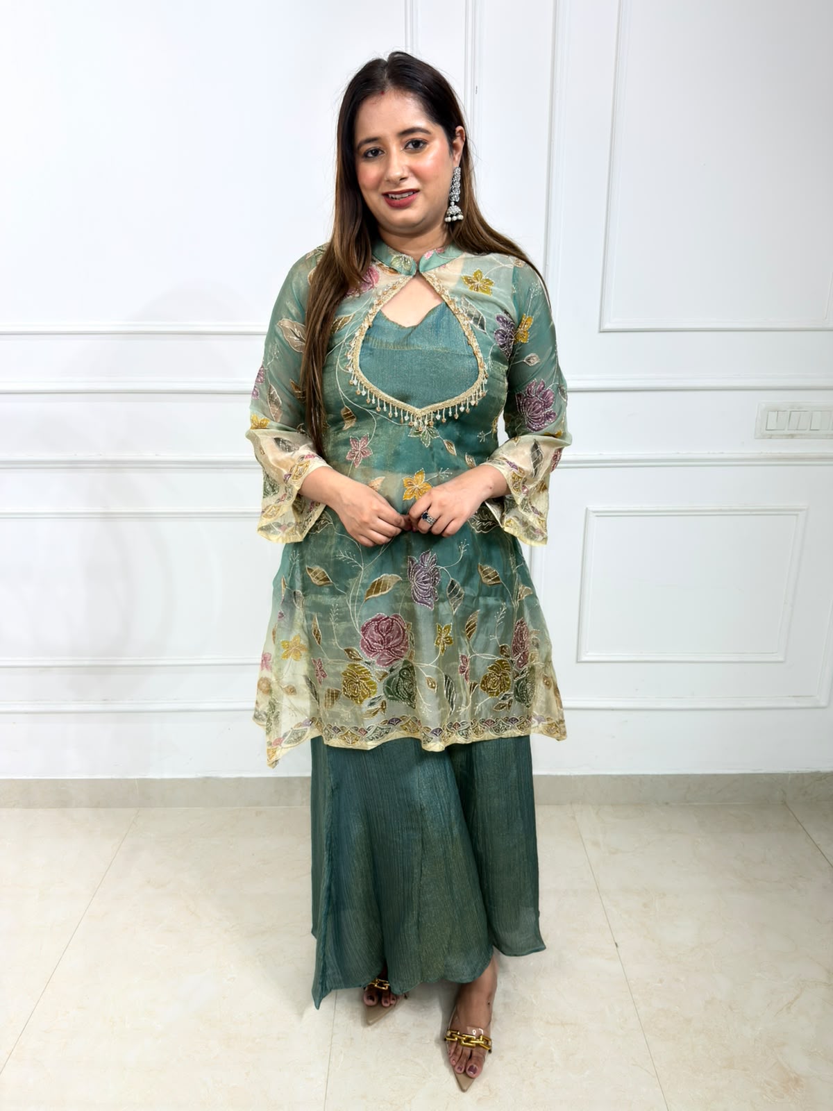 Meherza | Floral Embroidered Sharara Suit Set