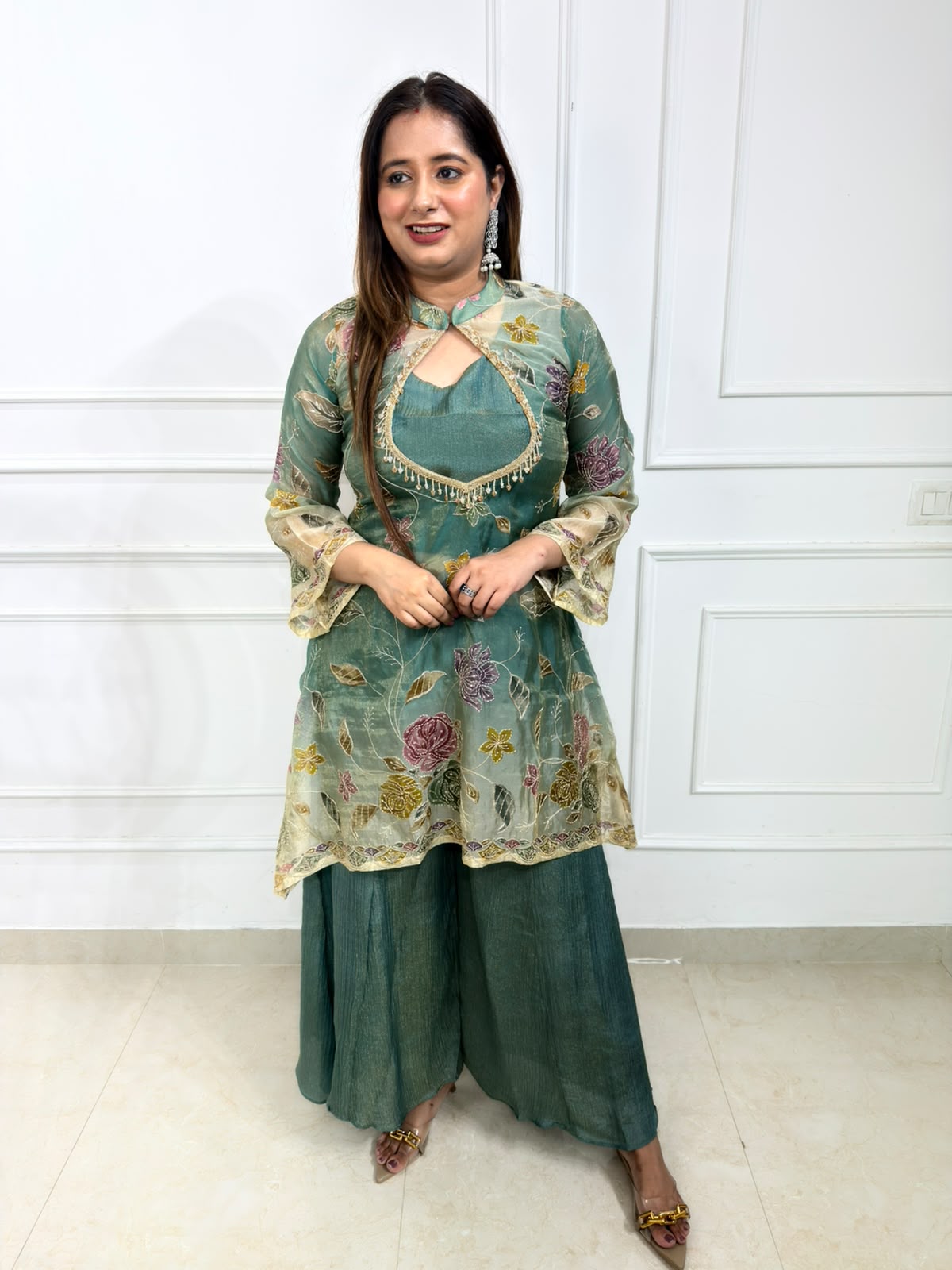 Meherza | Floral Embroidered Sharara Suit Set