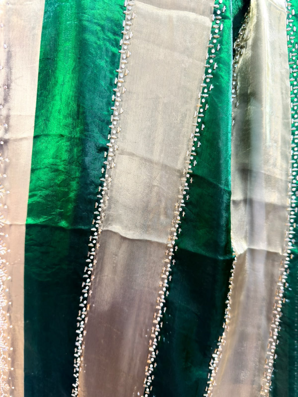 Aveline | Emerald & Gold Striped Saree