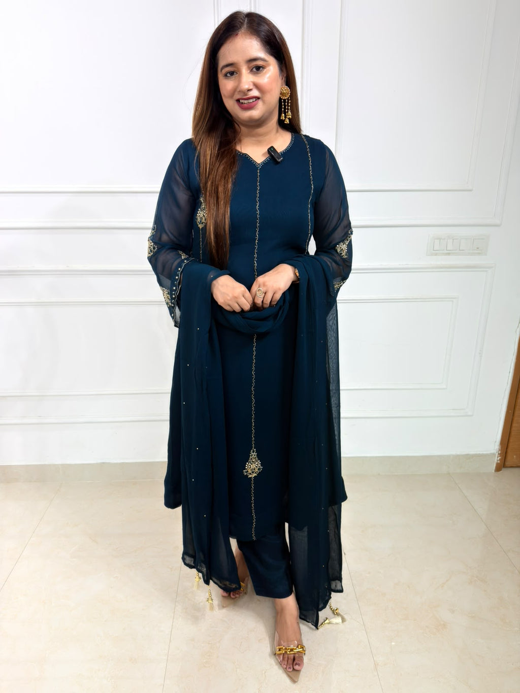 Nivara | Embroidered Navy Blue Suit Set