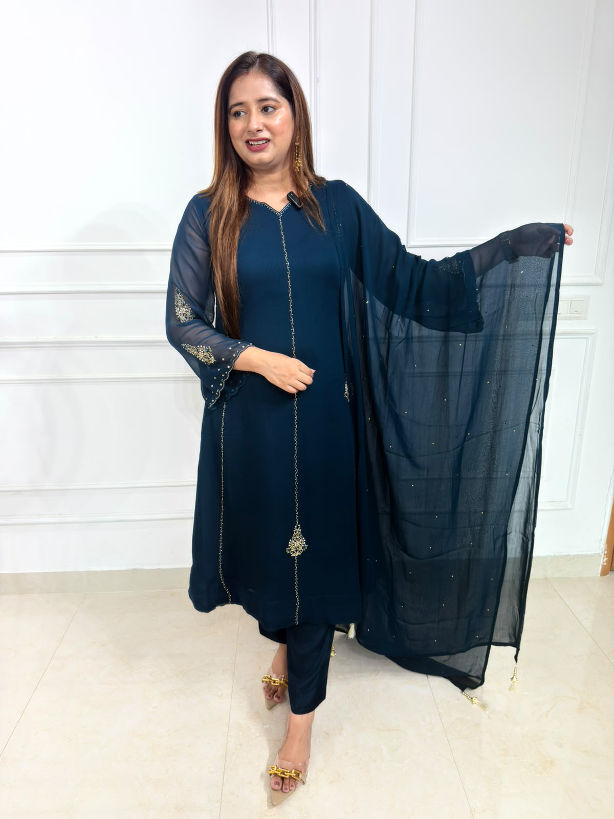 Nivara | Embroidered Navy Blue Suit Set