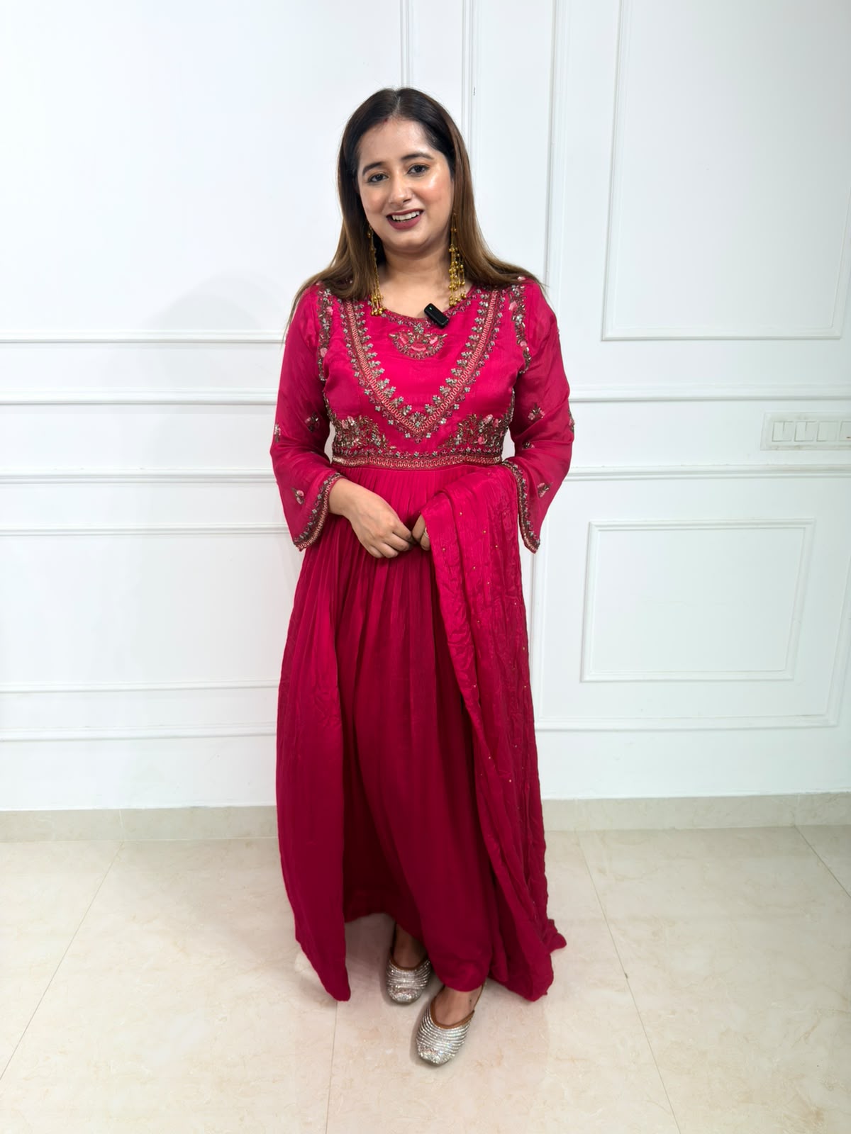 Nishtha | Embroidered Magenta Anarkali Gown with Dupatta