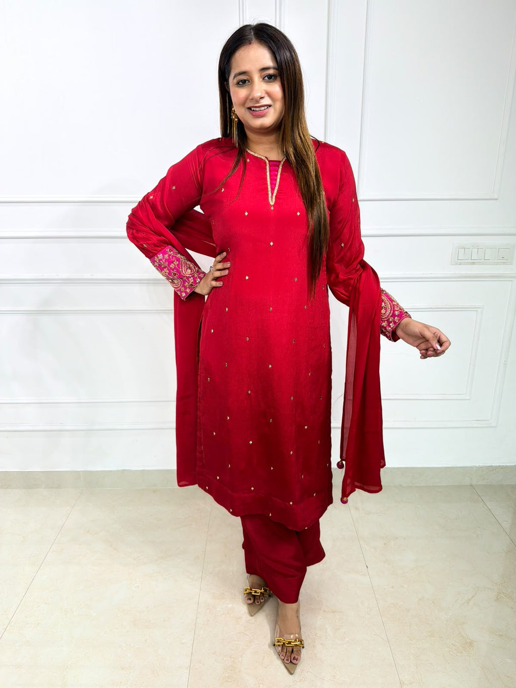 Aafreen – Wine Embroidered Straight Suit Set